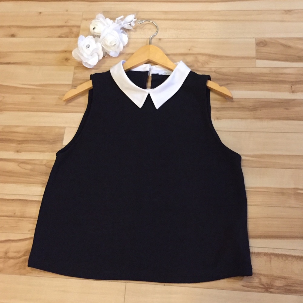Black and white sleeveless collar top - Picture 2 of 3